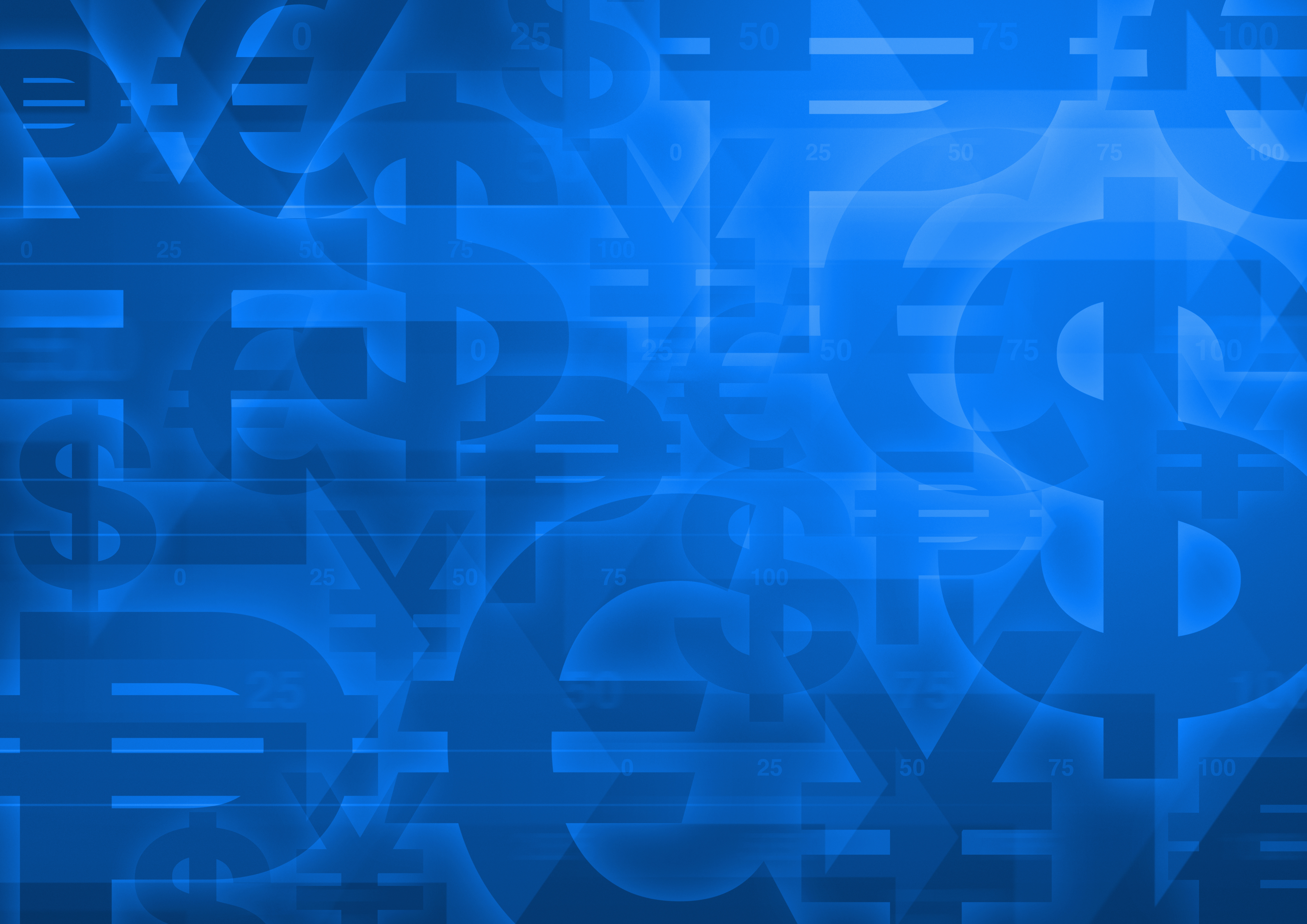 Currency symbol on bright blue for financial business background